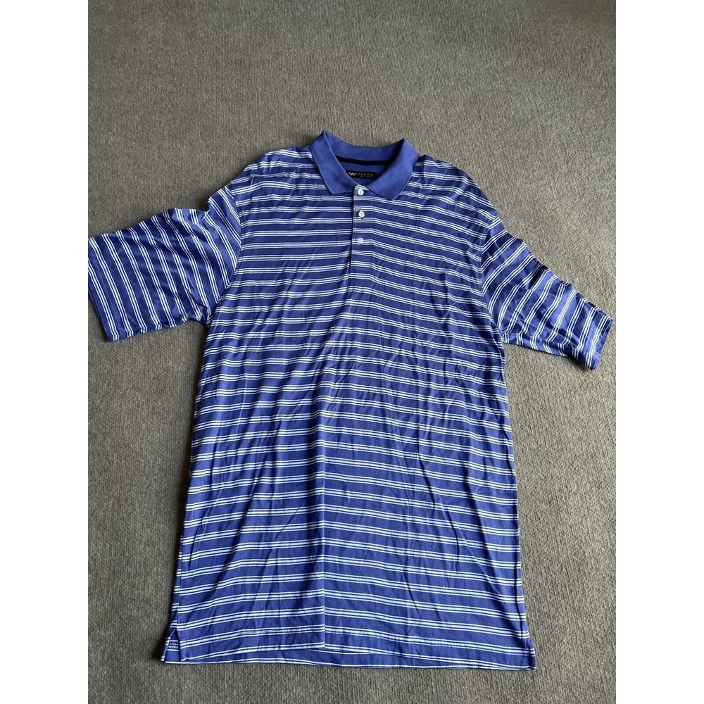 Wedge Golf & Beyond Mens Size XL Blue White 100% Cotton Striped Polo Shirt Top‎